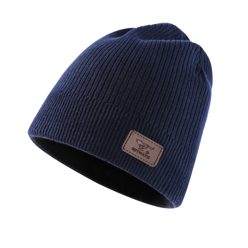 SEPTWOLVES SEPTWOLVES Navy Blue Fleece Lined Thermal Insulation Versatile Polyester Beanies Unisex