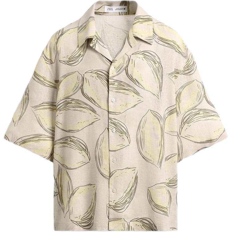 ZARA Shirts Men's Light Yellow Lapel Moderate