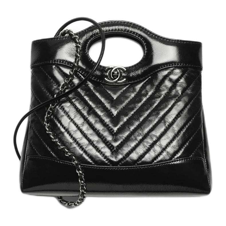 CHANEL 31Bag Twill Sheepskin Material, Dark Silver Metal Handbag Mini Women's Black