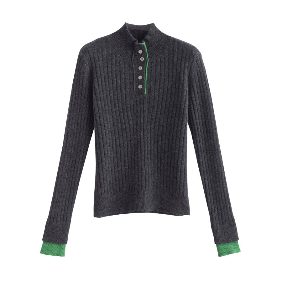 Tonlion Knitwear Women's Dark Heather Gray Stand Collar Moderate