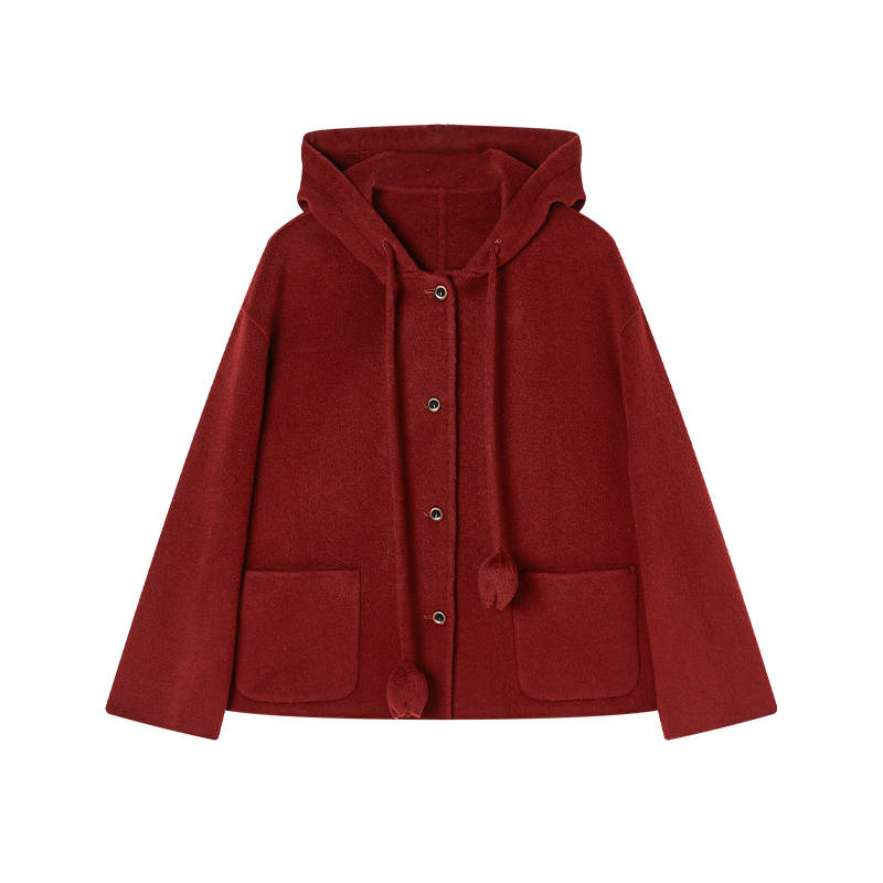 XIANGYING Coats Women's Burgundy Hooded Moderate