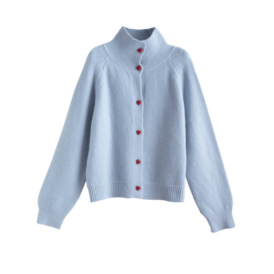 Tonlion Knitwear Women's Light Blue Lapel Moderate Cardigan