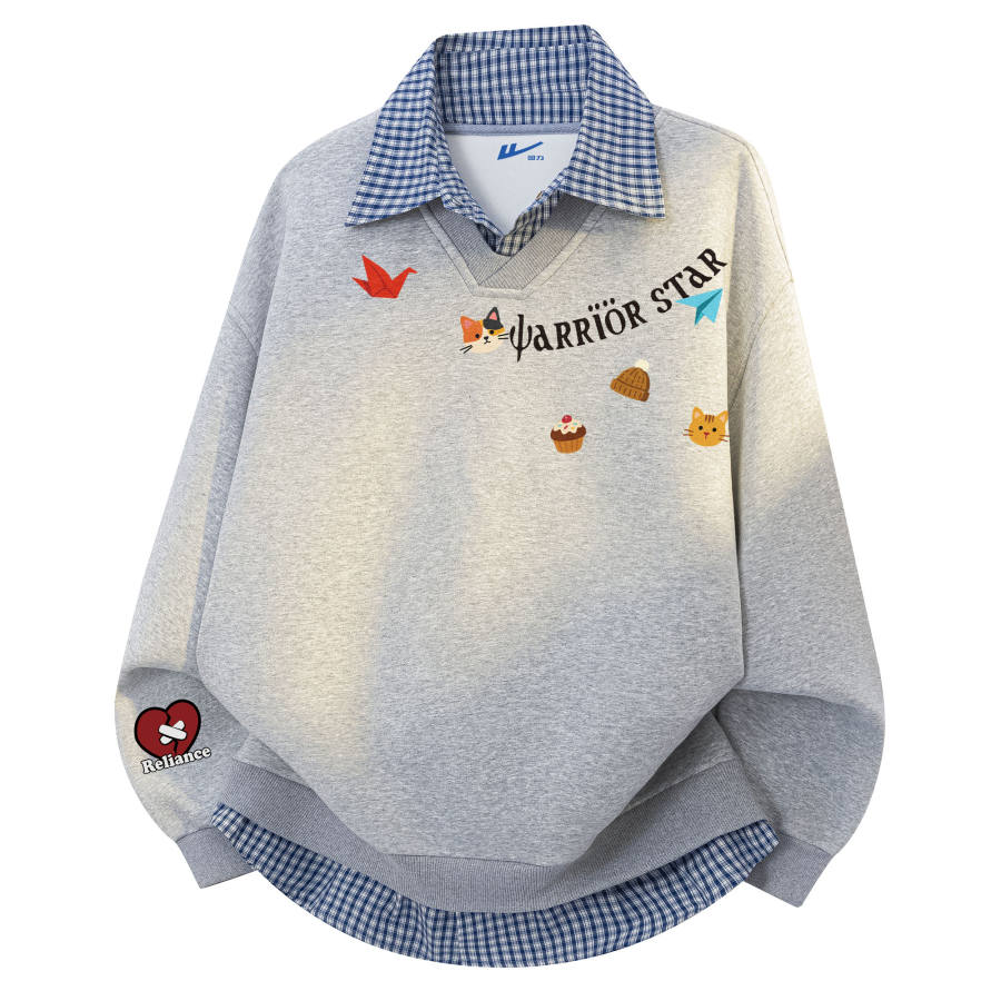 WARRIOR WARRIOR Sweatshirts Unisex Polo Collar Moderate Mock Two Piece