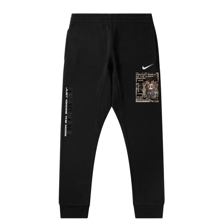 Nike Nike Fleece Lined Distressed Bunny L Solid Color Logo Casual Elastic Cuff Knitted Sweatpants Unisex Black