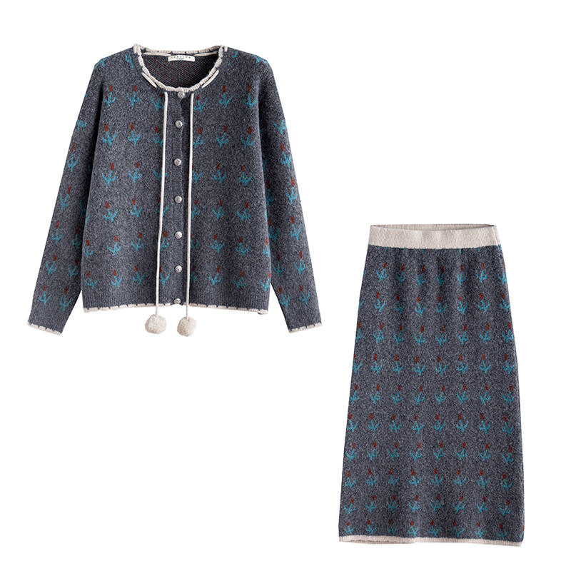 Tonlion Two Piece Skirt Sets Women's Crew Neck Moderate Mid Length