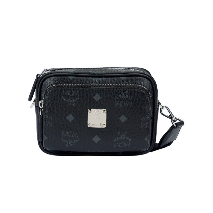 MCM Klassik Visetos Artificial Leather Crossbody Bag, Shoulder Bag Extra Mini Unisex Black