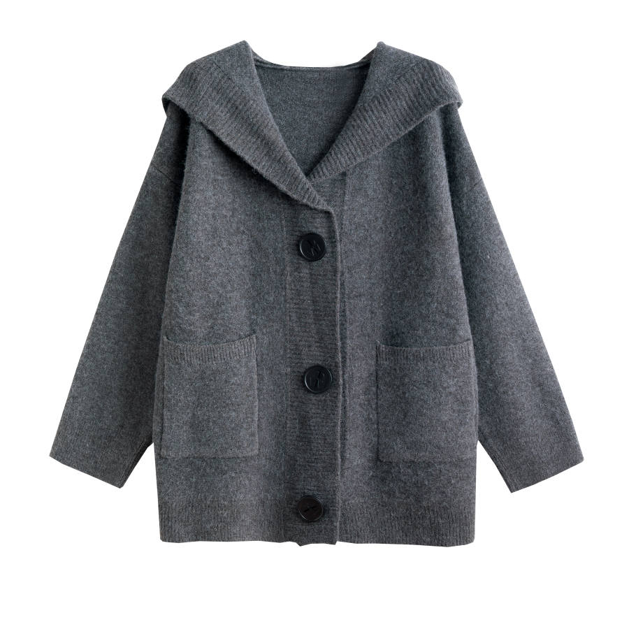 Tonlion Knitwear Women's Medium Heather Gray Hooded Moderate Cardigan