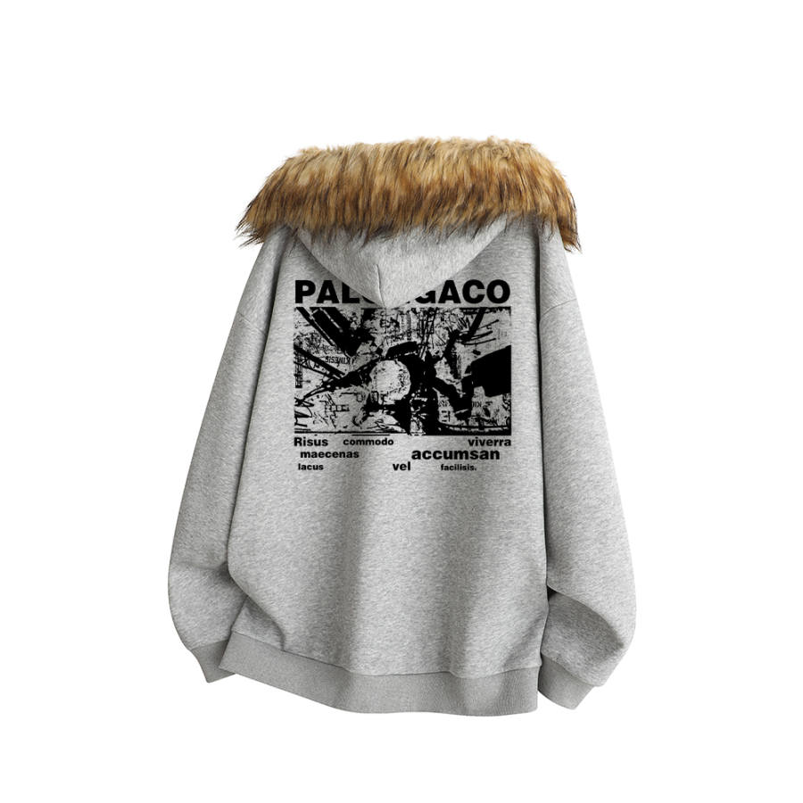 PAL ONGACO Sweatshirts Unisex Fur Collar Moderate Cardigan