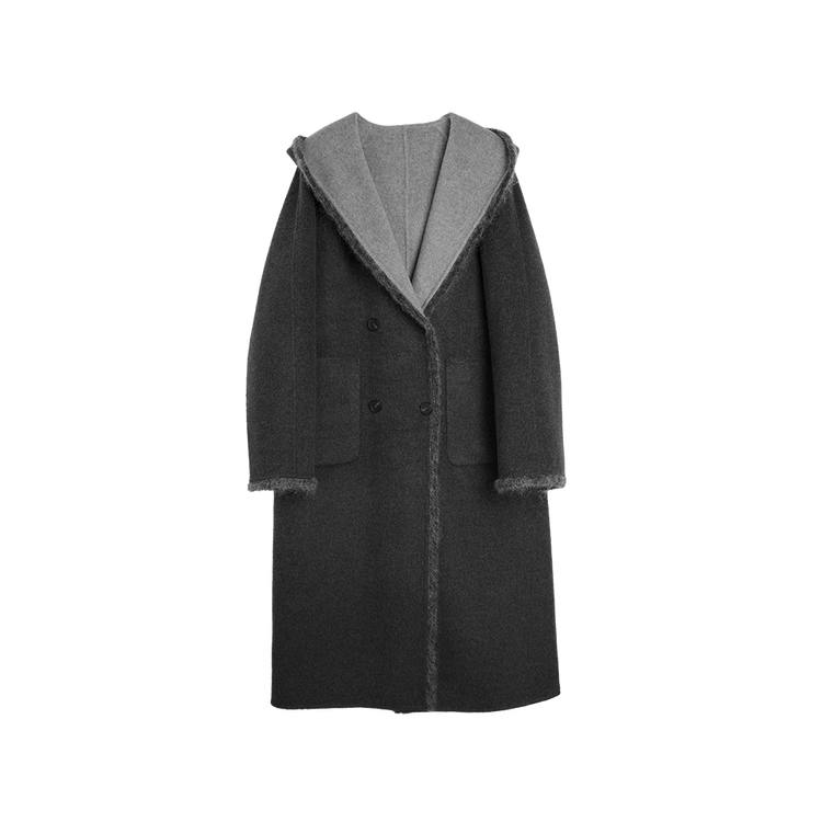 ELLE Coats Women's Medium Gray Hooded Moderate Straight Fit