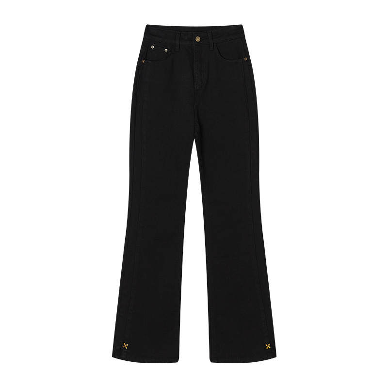 XIANGYING Jeans Women's Denim Black Moderate Flared Pants