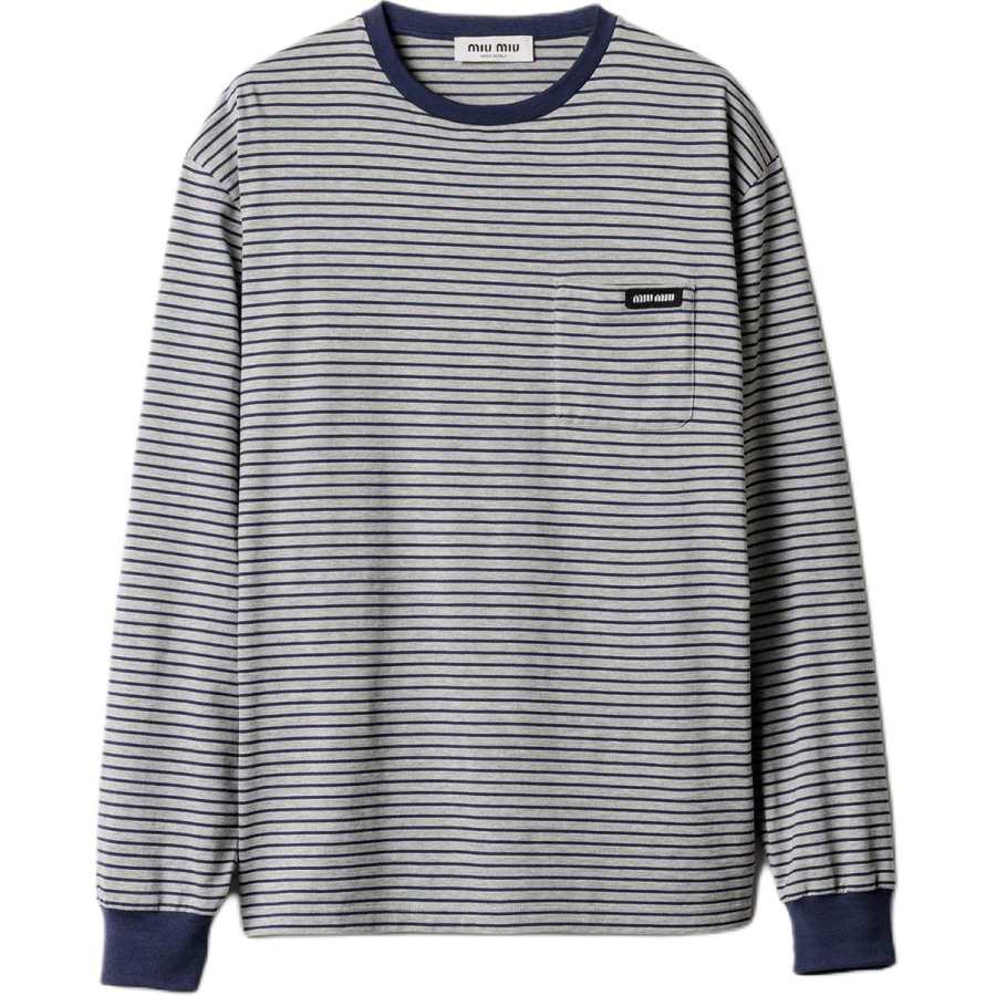 MIU MIU T Shirts Women's Gray Blue Crew Neck Moderate Straight Fit