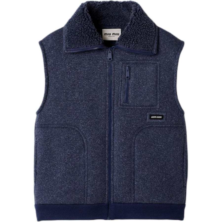 MIU MIU Vests Women's Uniform Blue Stand Collar Moderate Other
