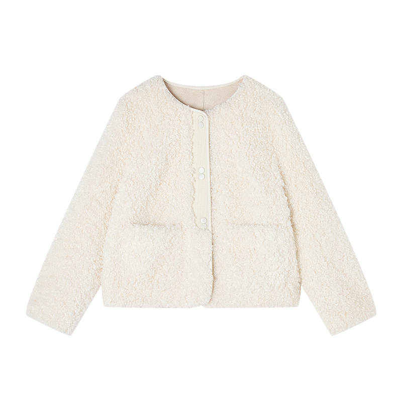 XIANGYING Furs Women's Heron White Crew Neck Moderate