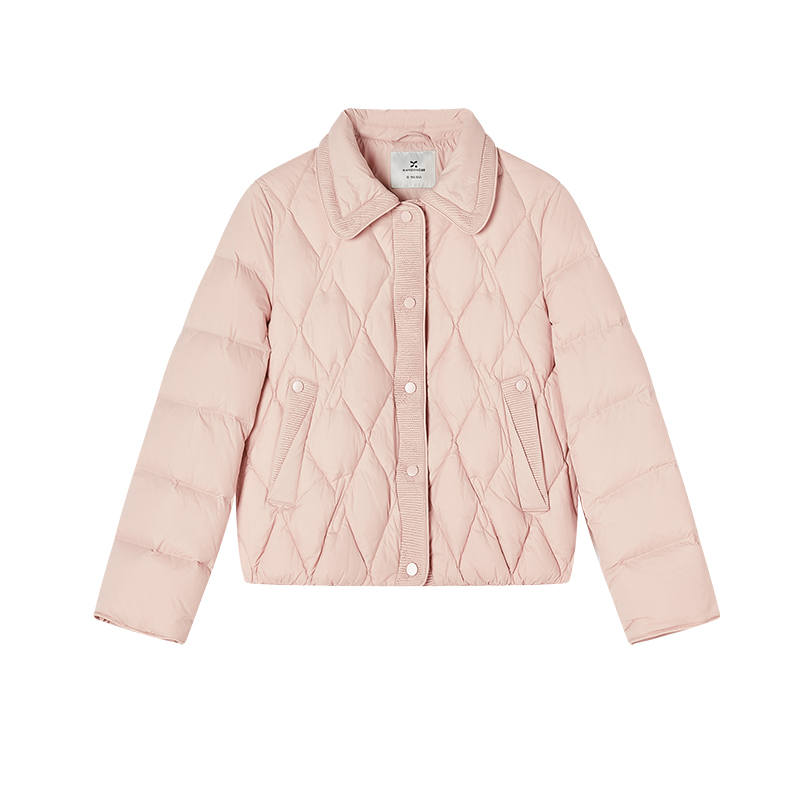 XIANGYING Down Jackets Women's Silver Peony Lapel Thin Puffer Jacket