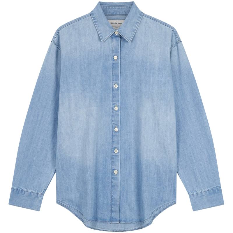 Calvin Klein Shirts Women's 346 Denim Light Blue Lapel Moderate
