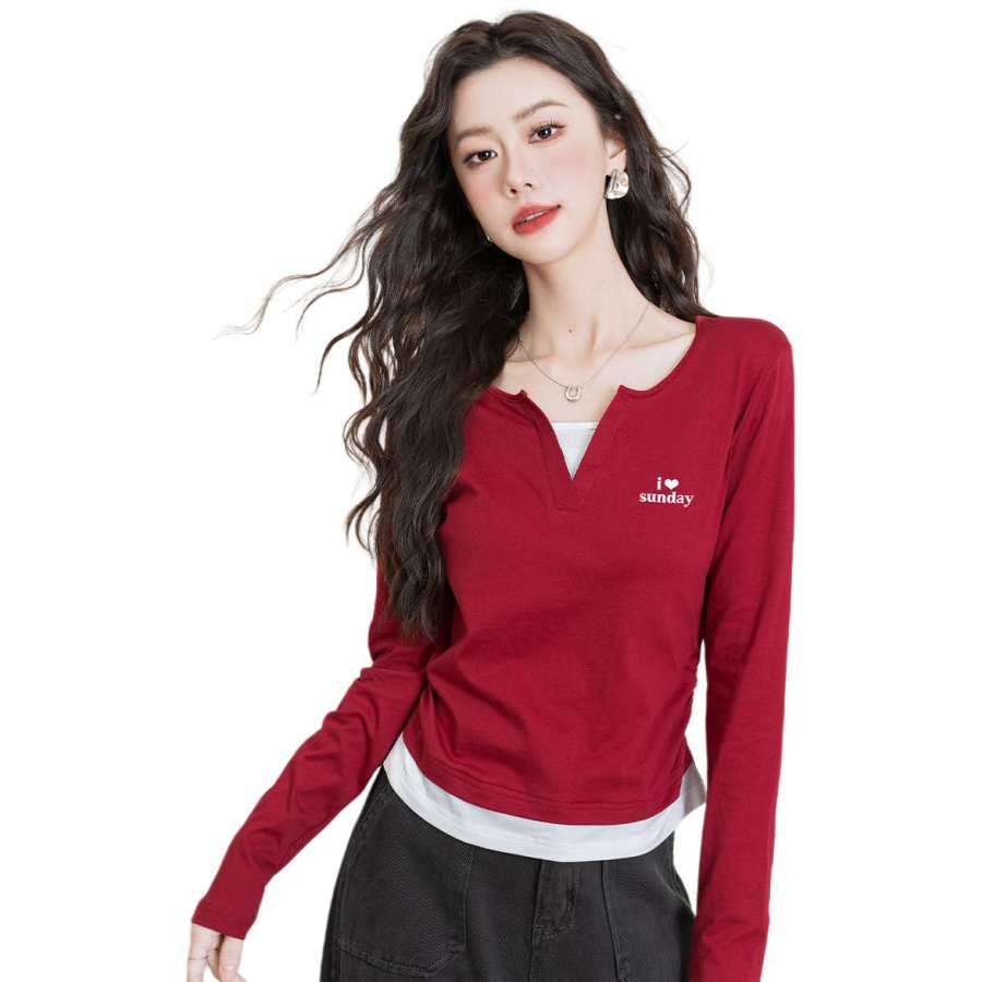 BALENO T Shirts Women's V Neck Moderate Mock Two Piece