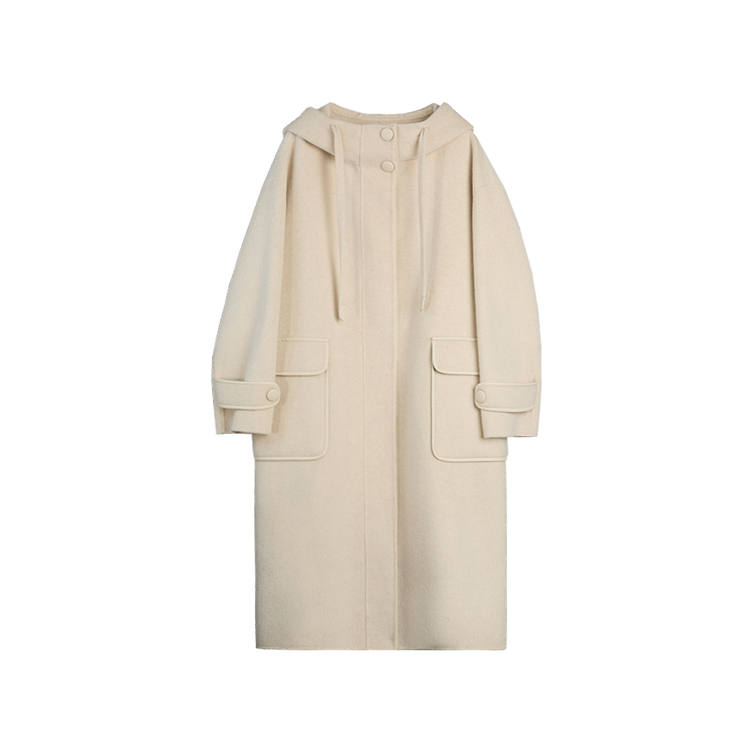 ELLE Coats Women's Ecru Hooded Thickened Straight Fit