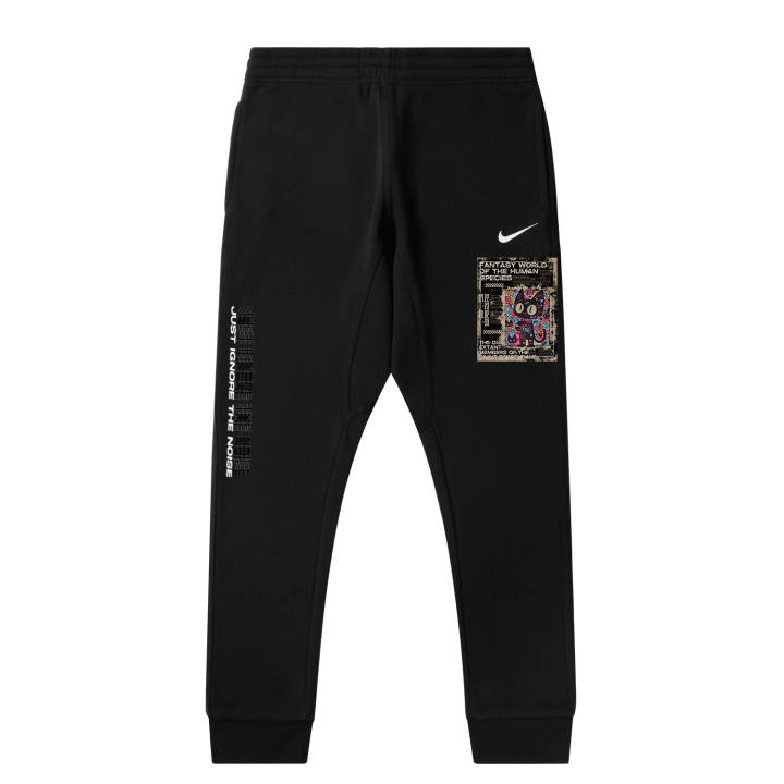 Nike Nike Distressed Fear Cat L Fleece Lined Solid Color Logo Casual Elastic Cuff Knitted Sweatpants Unisex Black