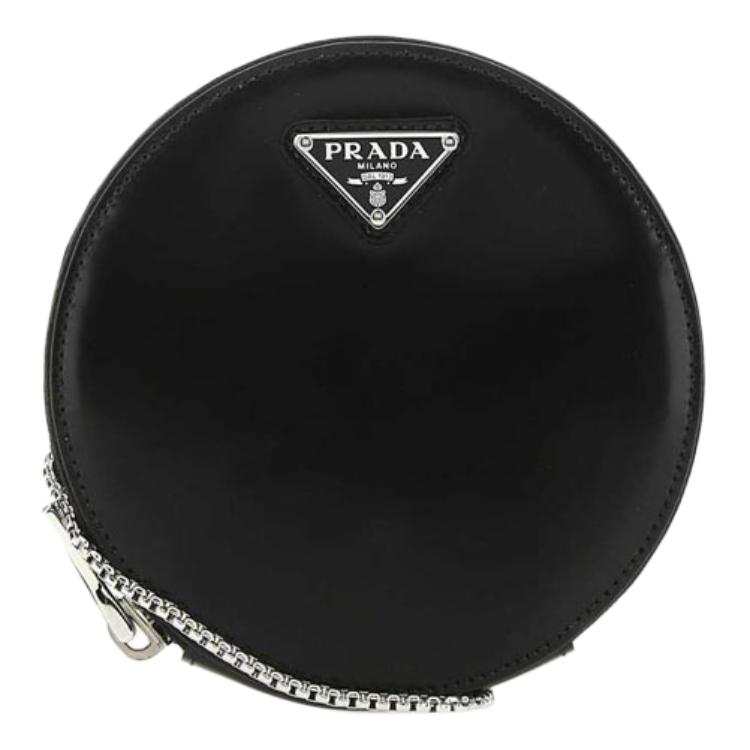 PRADA PRADA Leather Round Bag, Shoulder Bag Unisex Black