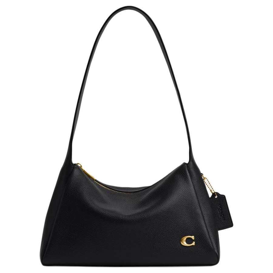 COACH Lola Polished Pebble Grain Cow Leather Shoulder Bag Large Women's Black