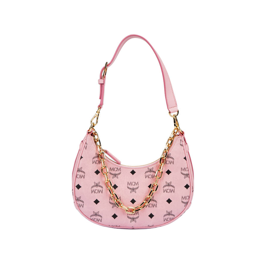 MCM Aren Artificial Leather Shoulder Bag Women's Soft Pink