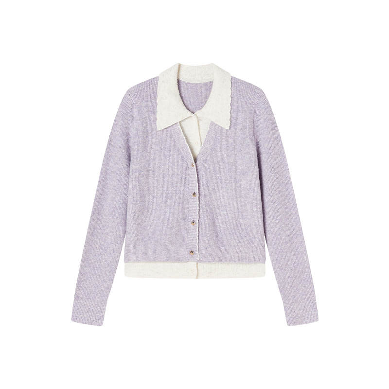 XIANGYING Sweaters Women's Purple Lapel Moderate Mock Two Piece