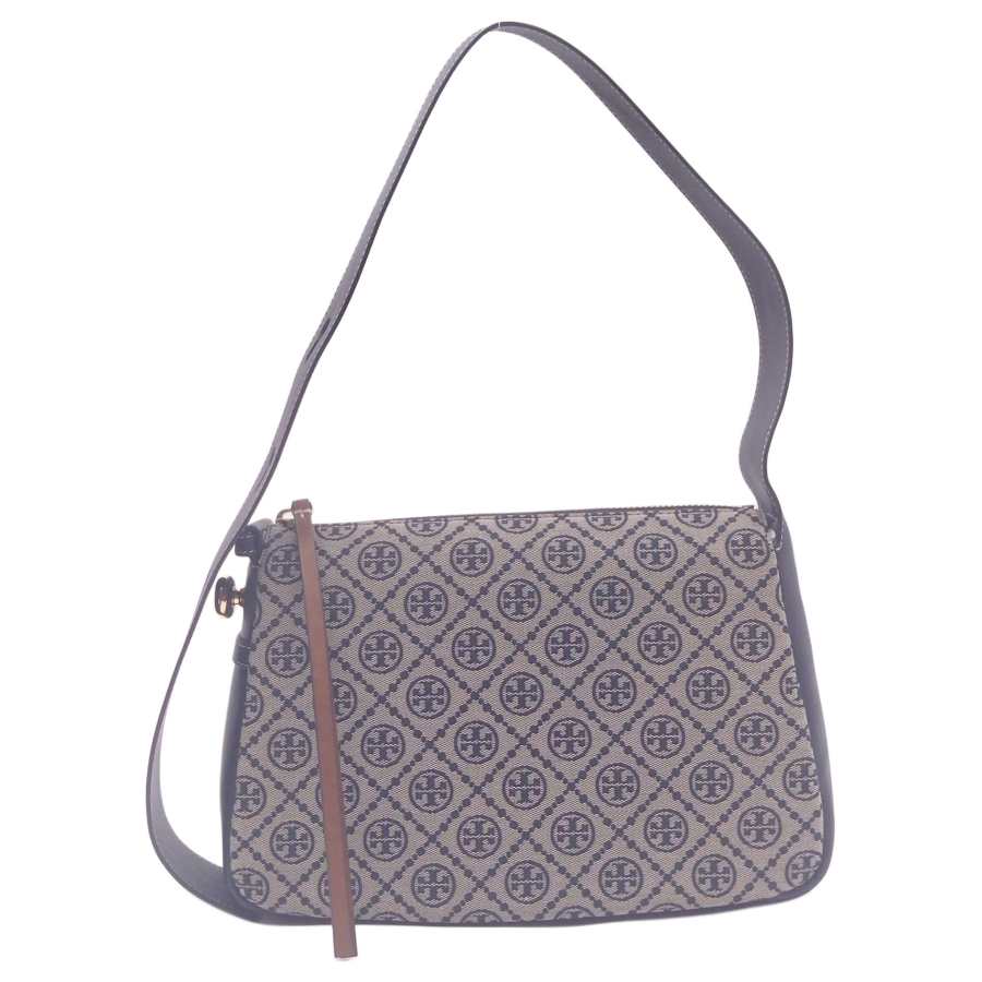 TORY BURCH T Monogram Fabric With Cow Leather Shoulder Bag Women's Marine Blue