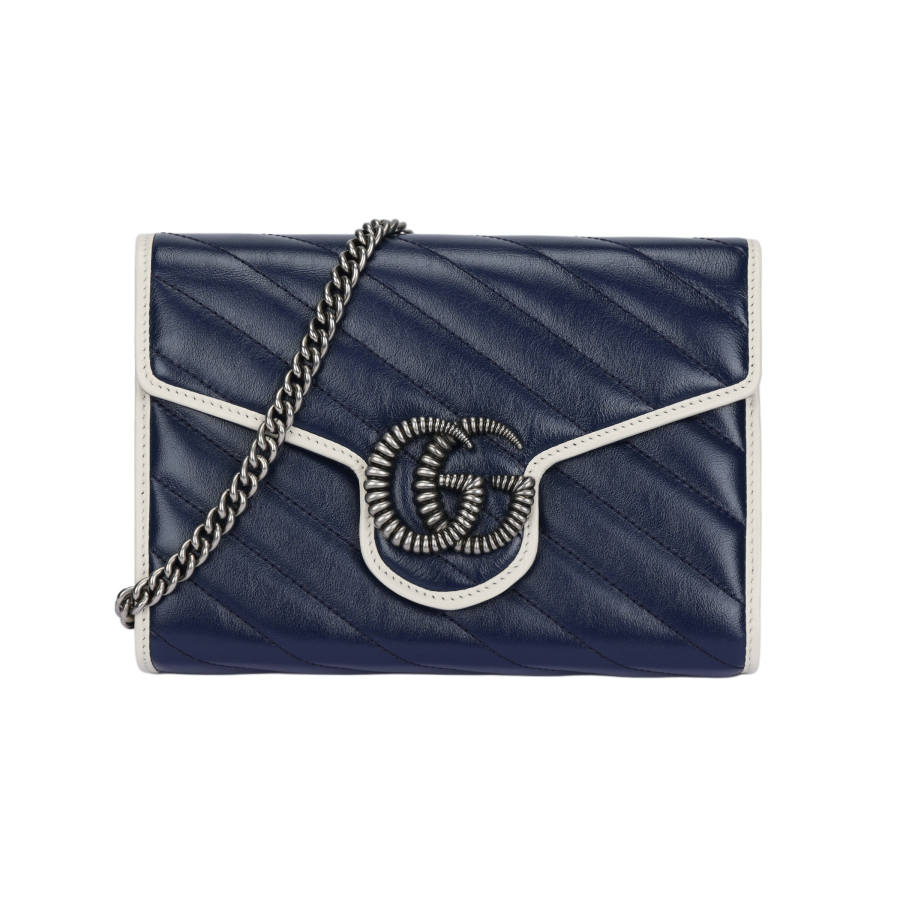 GUCCI GG Marmont Quilted Leather Shoulder Bag, Crossbody Bag Mini Women's Blue/White