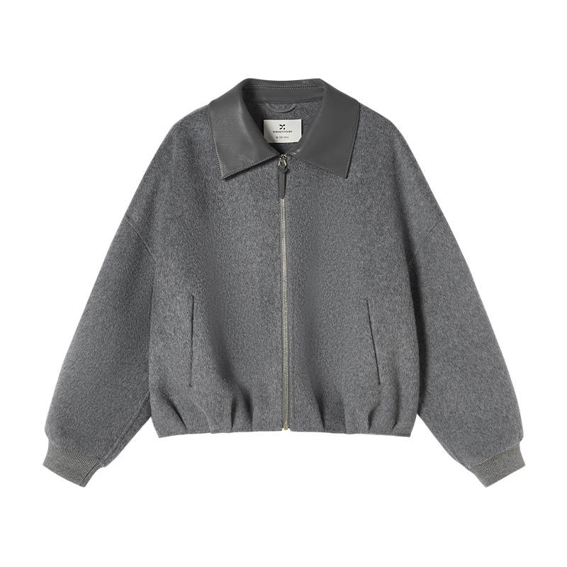 XIANGYING Cropped Coats Women's Light Gray Lapel Moderate