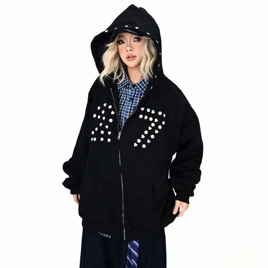 NEVER RULE Sweatshirts Unisex Black Hooded Moderate Cardigan