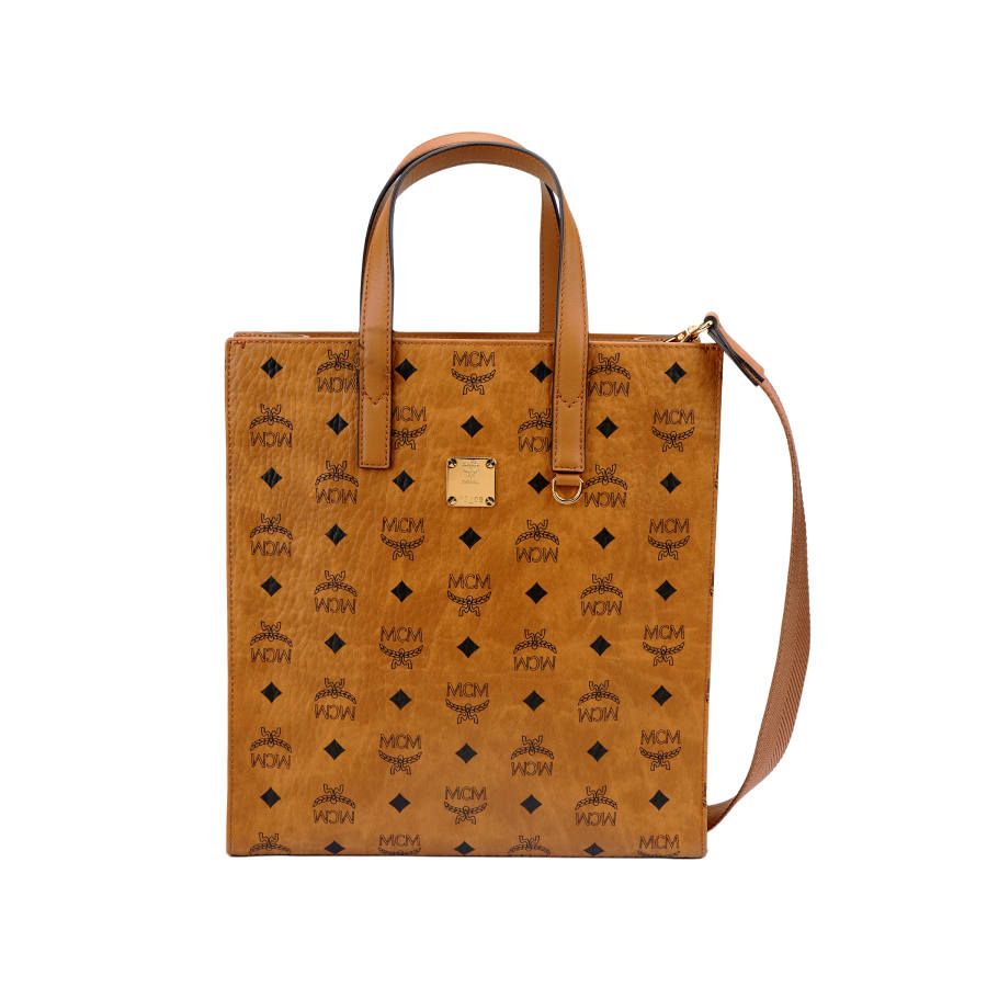 MCM Aren Coated Canvas One Shoulder Handbag Unisex Cognac