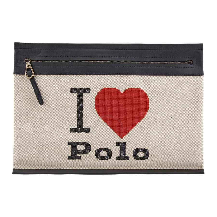Polo Ralph Lauren Canvas With Leather Clutch Women's Natural & Black