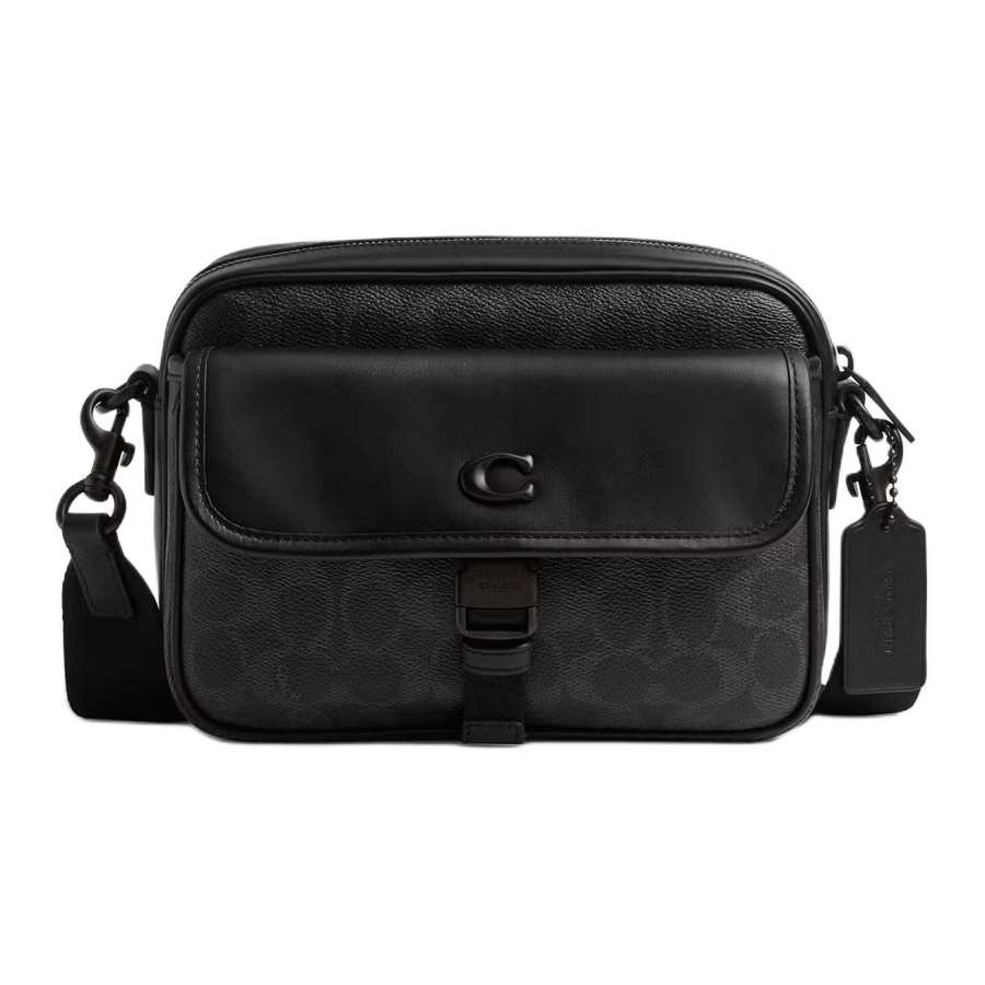 COACH CameraSignature Artificial Leather With Cow Leather Shoulder Bag Small Men's Black