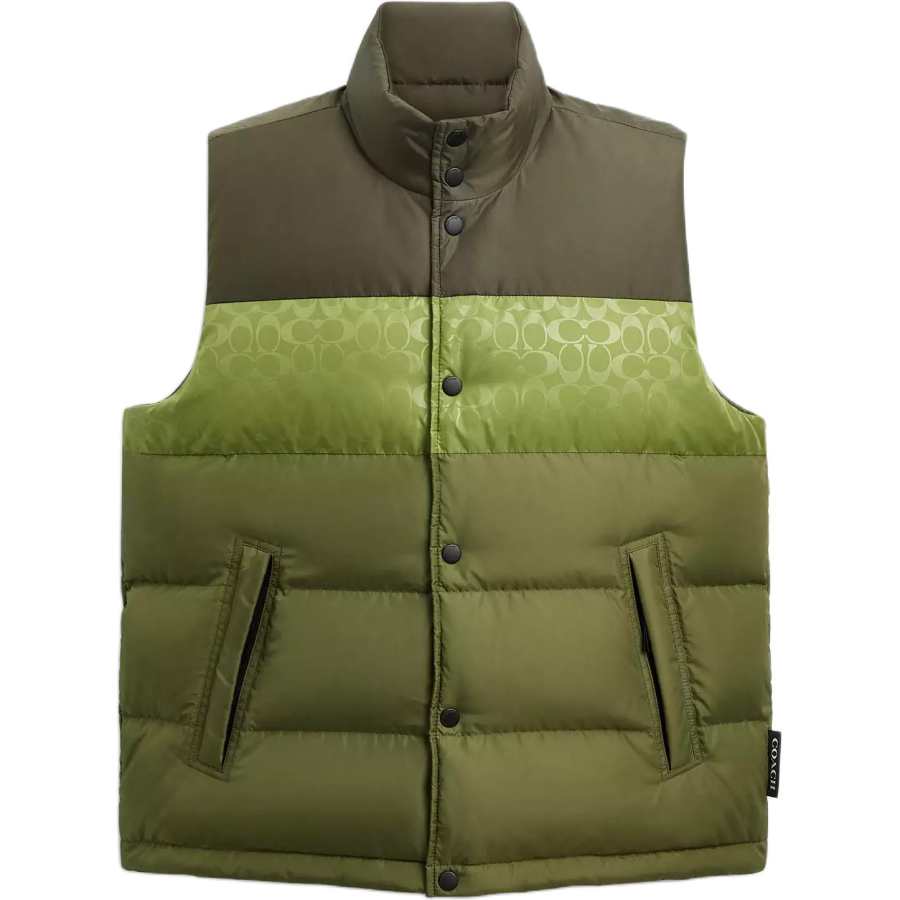 COACH COACH Down Vests Men's Green Stand Collar Moderate Reversible
