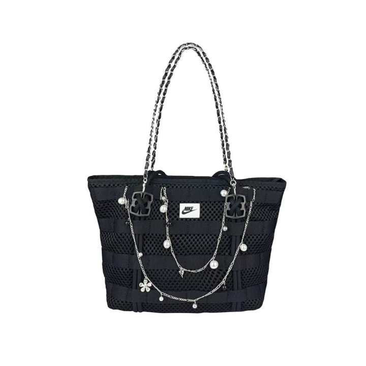 Nike Nike Air Tote Bag Polyester Silver Chain Decoration Shoulder Bag Women's Black