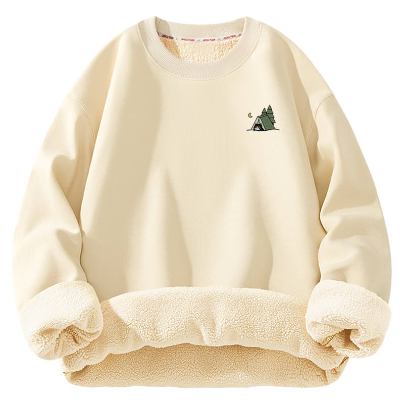 Tonlion Sweatshirts Unisex Crew Neck Thickened Regular