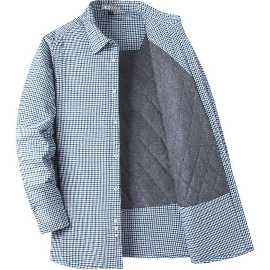 Hodo Shirts Men's Blue Plaid Lapel Thickened Other
