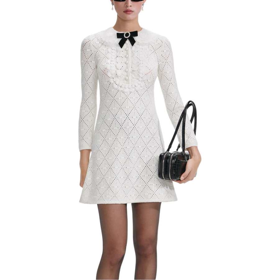 Self-portrait bow-embellished mini dress