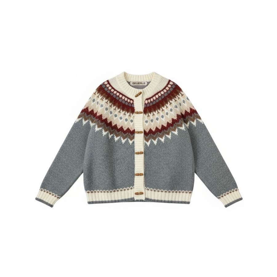 Qiuerle Knitwear Women's Crew Neck Moderate Cardigan