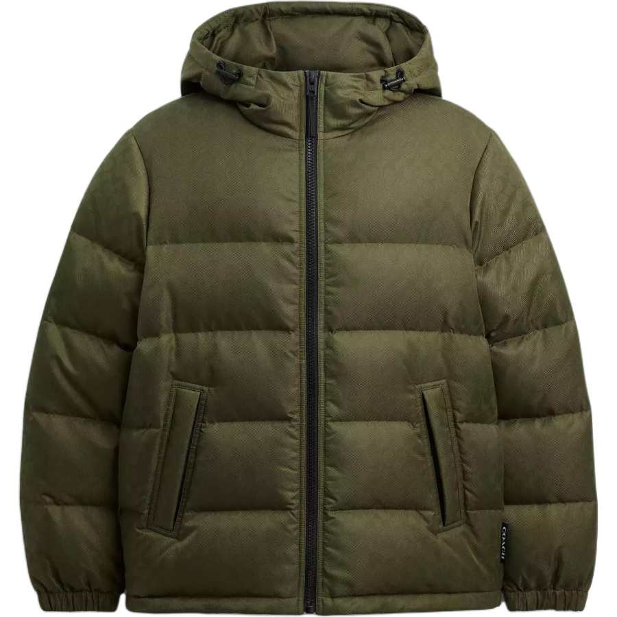 COACH COACH Down Jackets Men's Light Olive Hooded Moderate
