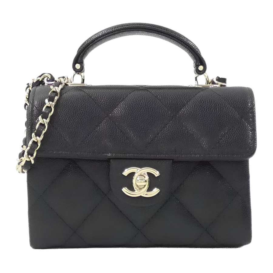CHANEL Grain Cow Leather Material Gold Metal One Shoulder Handbag Women's Black