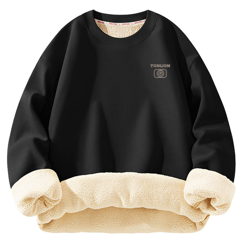 Tonlion Sweatshirts Unisex Crew Neck Thickened Regular