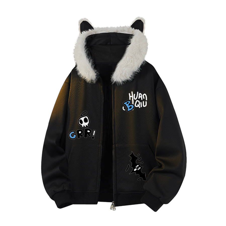 HUANQIU Sweatshirts Unisex Hooded Moderate Cardigan