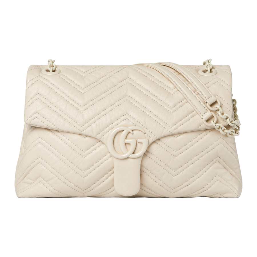 GUCCI GG Marmont Leather Shoulder Bag Medium Women's Ivory