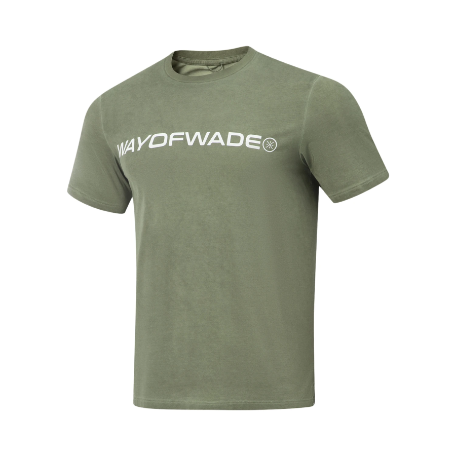 Li-Ning Li Ning T Shirts Men's Grass Green Washed Crew Neck Moderate Straight Fit
