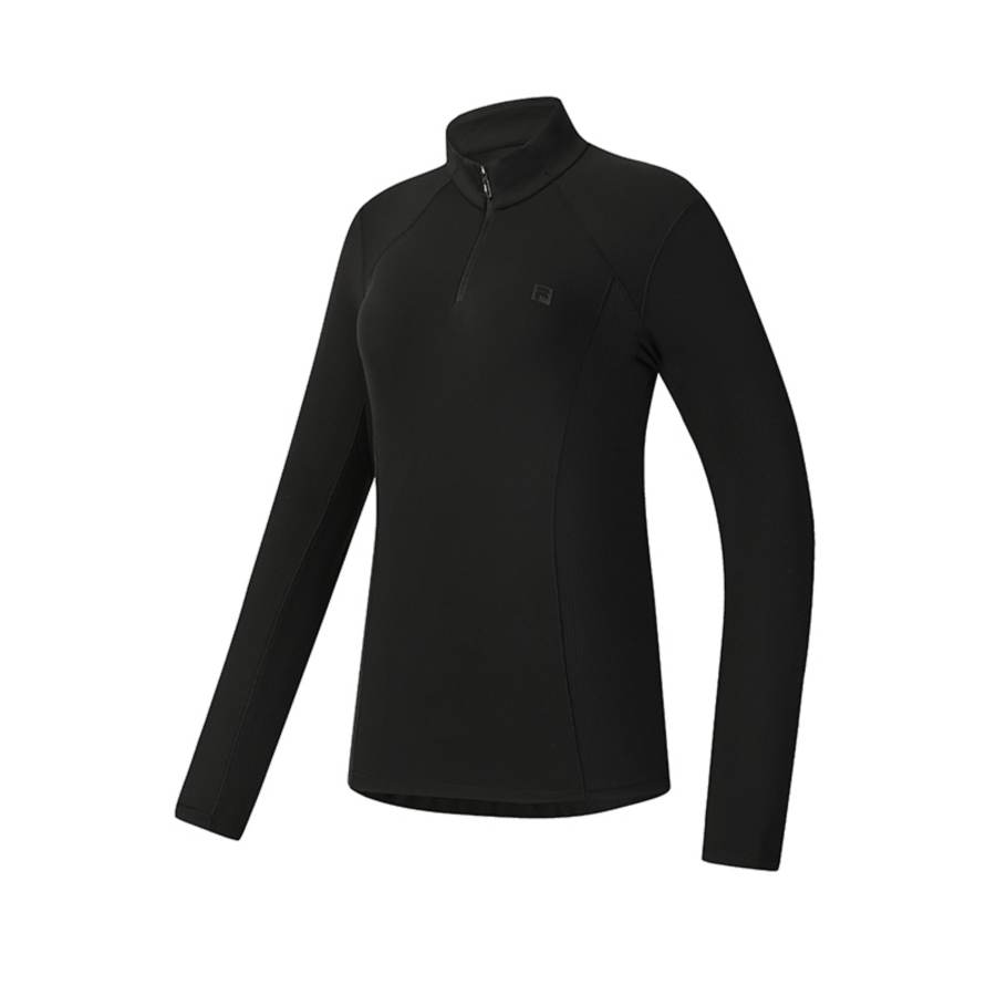 FILA Fitness T Shirts Women's Pitch Black Stand Collar Moderate Straight Fit