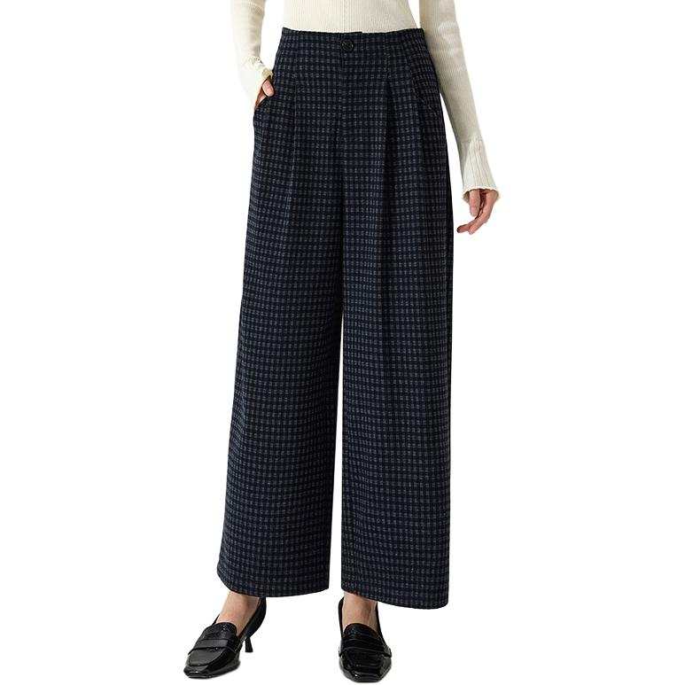 XIANGYING Casual Pants Women's Navy Blue Moderate Wide Leg Pants