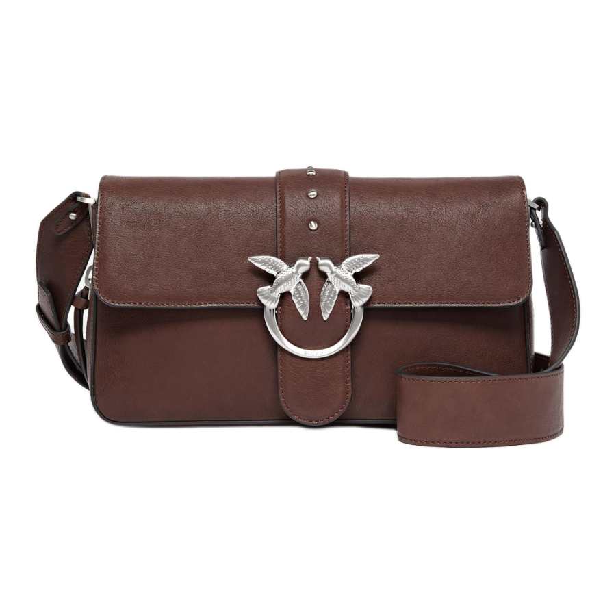 PINKO Classic Love Cow Leather Shoulder Bag Medium Women's Coffee