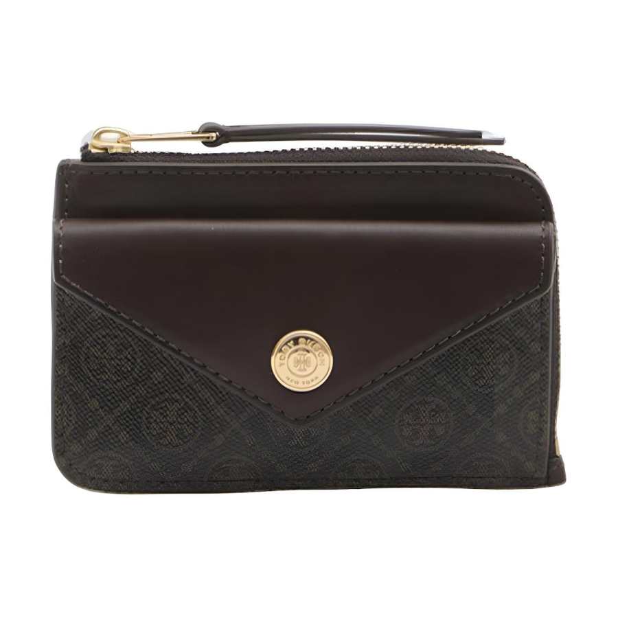 TORY BURCH T Monogram Coated Canvas Card Holder Unisex Brown