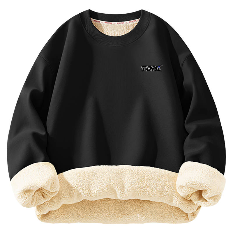 Tonlion Sweatshirts Unisex Crew Neck Thickened Regular